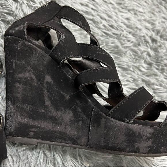 Top Moda Black Open Toe Strappy Wedges Size 8 - Picture 6 of 10